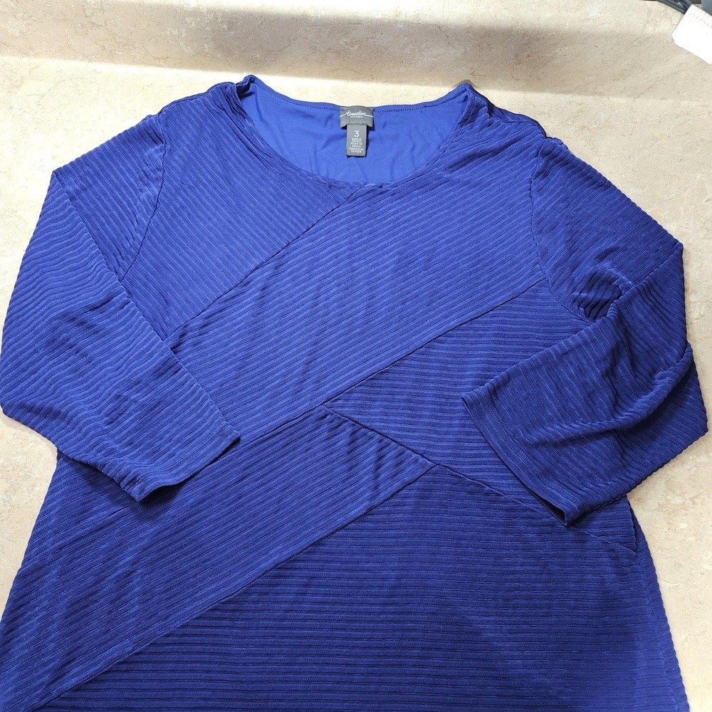 Chico's Travelers Top Women 3 XL Blue‎ Textured Ribbed Tunic Travel Minimalist - Picture 4 of 11